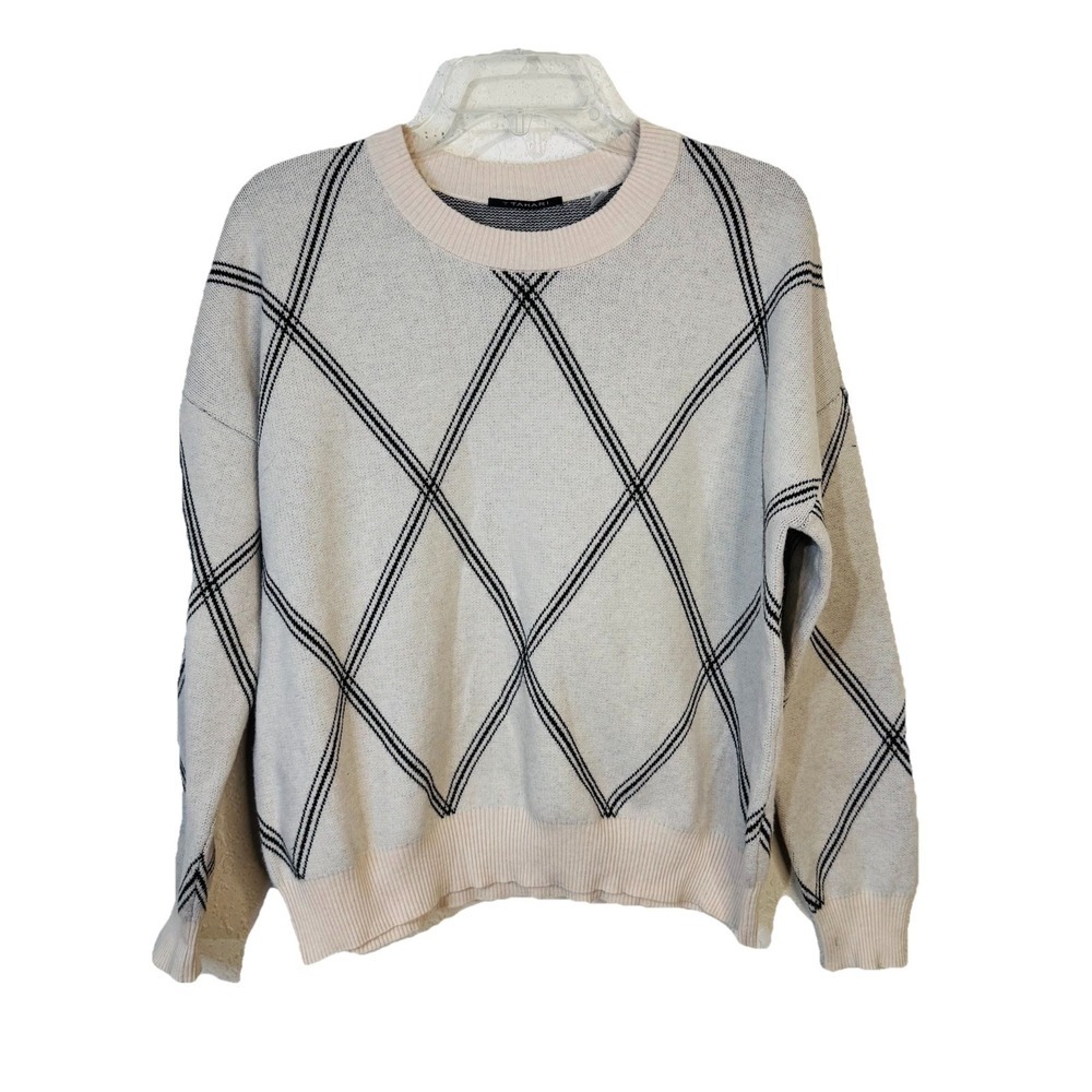 Tahari Crew‎ Neck Strip Sweater Woman Size M Cream Color